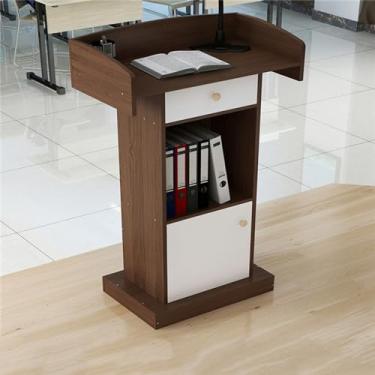 Imagem de Madeira de palestras e pódios de igreja, mesa de pódio com gaveta, suporte de púlpito de madeira com grande superfície de leitura e placa defletor, suporte de pódio para palestras com prateleira de