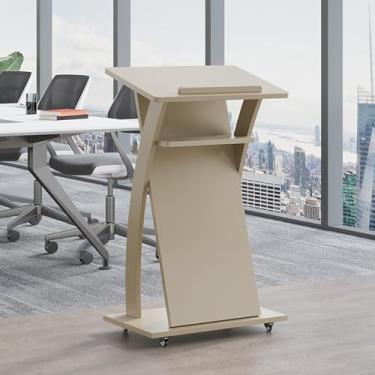Imagem de Mesa de voz móvel de madeira, mesa de leitura mesa de pé, mesa de escritório móvel com 4 rodízios, púlpito igrejas de madeira mdf, mesa de leitura curvada mesa de leitura com fläChe inclinado