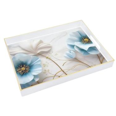 Imagem de PDUHKO Bandeja de servir com alças, 40 x 30 cm, bandeja de otomana de plástico com pinturas requintadas, bandejas para mesa de centro