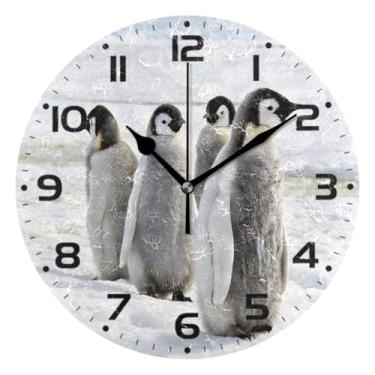 Imagem de JUZIHAI Relógio de parede imperador pinguim, silencioso, sem tique-taque, redondo, operado por bateria, fácil de ler, relógio decorativo de parede para casa, cozinha, sala de estar, quarto, escritório