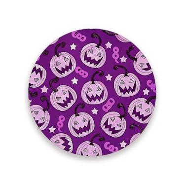Imagem de JUZIHAI Conjunto de 2 porta-copos de abóboras assustadoras de Halloween, porta-copos redondos de pedra de cerâmica absorvente de 9 cm com base de cortiça, tapete de proteção de mesa para cozinha, bar
