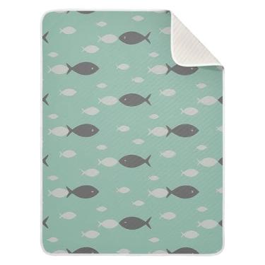 Imagem de Qilmy Cobertor de bebê Fish Swarm 76 x 101,6 cm, cobertor infantil de algodão macio para meninos e meninas, cobertor leve e quente para bebês e bebês recém-nascidos