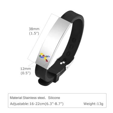 Imagem de Pulseira Identificação Personalizada Criança Autista Autismo Cor:Preto