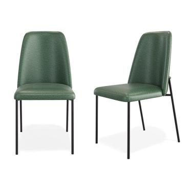 Imagem de Kit 02 Cadeiras Sala De Jantar Lior Com Encosto Estofado Base Preta Couríssimo Verde - Desk Design