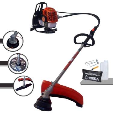 Imagem de Roçadeira Costal Terra GRC-430 À Gasolina 43cc 1,7HP Máquina de Corta Grama Completa Com Carretel de Nylon + Lâmina 40 Dentes Vídea + Lâmina 2 Pontas
