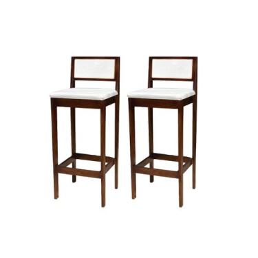 Imagem de Kit 2 Banqueta Alta de Madeira com Assento Estofado e Encosto em Palhi