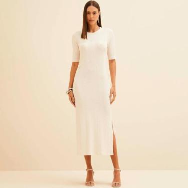 Imagem de Vestido Mid Forum Manga Ve26 Off White Feminino, M