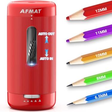 Imagem de AFMAT Apontador de lápis elétrico, entrada e saída automática, 5 pontas, apontador de lápis totalmente automático para sala de aula, apontadores de mãos livres recarregáveis para lápis nº 2/Jumbo