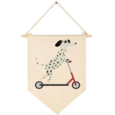 Imagem de Faixa de scooter dálmata decoração de parede, berçário de animais, bebê, meninos, quarto de crianças, decoração de flâmula, sinalizador, arte de parede, presentes, sala de leitura, quarto, sala de