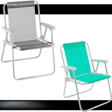 Imagem de Cadeira de Praia Alta Dobrável de Alumínio - Resistente com Apoio de Braço e Tecido Durável, Portátil para Camping, Varanda e Lazer ao Ar Livre (VERDE CLARO)