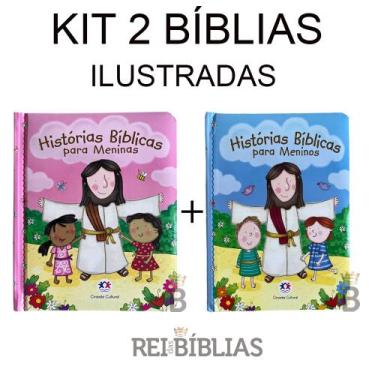 Imagem de Kit 2 Bíblias Infantis Ilustrada - Histórias Bíblicas Meninos e Menina
