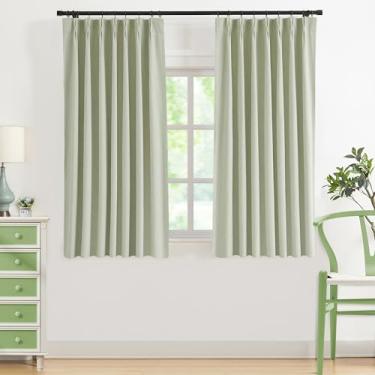 Imagem de WEST LAKE Painéis de cortina blecaute com pregas de 182 cm de comprimento, cortinas de linho plissadas verdes macias para quarto, tratamento moderno de janela, ganchos para abas traseiras, 101,6 cm L