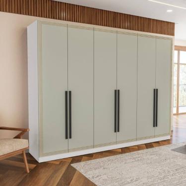 Imagem de Guarda Roupa Roupeiro 6 portas 4 gavetas Valência Branco Verde Politorno Móveis