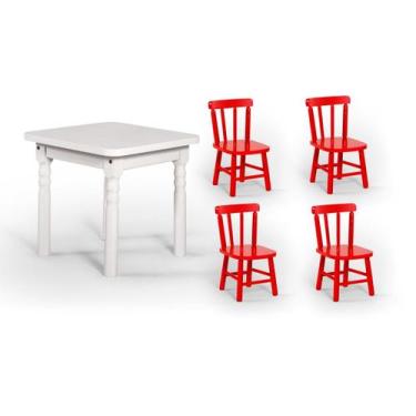 Imagem de Conjunto Mesinha Infantil Branca com 4 Cadeiras Kids Vermelho - Straub