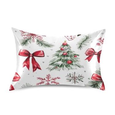 Imagem de Blueangle Fronha de cetim Red Bows para cabelo e pele, fronha de seda, tamanho Queen (50,8 x 76,2 cm) - Capas de almofada de cetim com fecho de envelope (351)