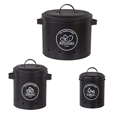 Imagem de WeiLaiKeQi Conjunto de Potes para Armazenar Batatas, Cebolas E Alho, Ideais para de Cozinha. Possuem Furos para Ventilação, Preto