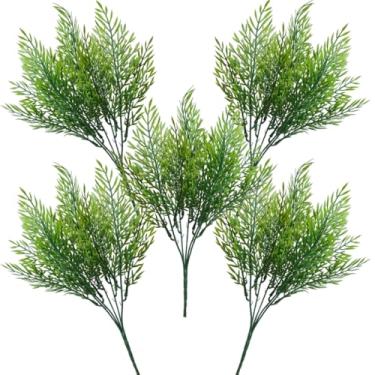 Imagem de Kit 5 Buquês de Folhagem Verde Bambu Artificial 36cm – Planta Decorativa p/Arranjos, Vasos e Jardins