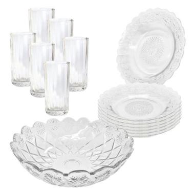 Imagem de Aparelho De Jantar Copos Pratos 13 Peças Vidro com Bowl Grande 2,5L - 