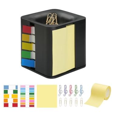 Imagem de Mulaibdin Dispensador de notas adesivas, dispensador de notas e bandeira 5 em 1 com suporte de clipe de papel, notas pop-up e etiquetas de anotação, organizador de mesa multifuncional para escritório