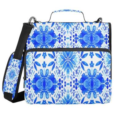 Imagem de SEHANY Fichário de zíper azul e branco com alça de ombro, capacidade para 500 folhas, vários bolsos, fichário com 3 anéis com zíper de 3 cm