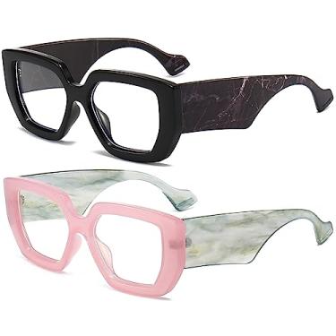 Imagem de AIEYEZO Óculos De Sol Com Armação Grossa E Luz Azul, Masculino Feminino, Quadrados Da Moda Para Computador, Anticansaço Visual Previne Dor Cabeça (Preto/Flor + Rosa)