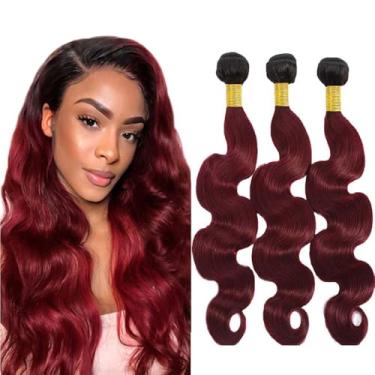 Imagem de 1B99J Ombre Feixes de Cabelo Humano Borgonha Feixes de Cabelo Humano 22 60 cm Vermelho Corpo Ondulado Pacote Trama Dupla Trama Brasileira Extensões de Cabelo Remy Brasileiro Ofertas de Tecer Rápido
