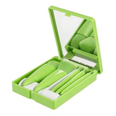 Imagem de Conjunto de 5 pincéis de maquiagem portáteis com espelho, kit de mini pincéis cosméticos para viagem, base para sombra, pincel de blush em pó (verde)