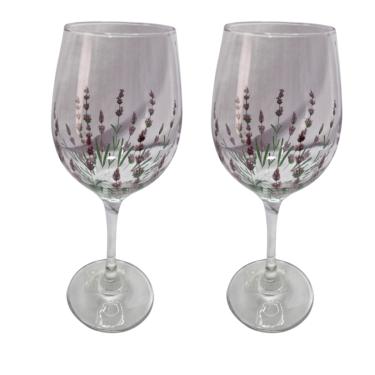Imagem de Kit 2 Taças de Vidro Grande 490ml Vinho Água Flor Lilás