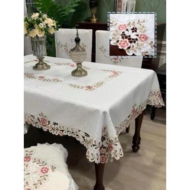 Imagem de Toalha De Mesa Romântica E Fofa Com Flores Bordadas Em Poliéster, Reta