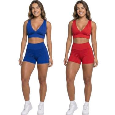 Imagem de KIT 2 Conjunto Top Com Bojo E Short Suplex Vekyo Roupa Para Academia Moda Fitness Musculação-Feminino
