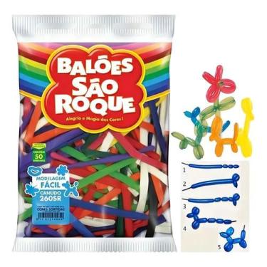 Imagem de Balões São Roque bexiga canudo escultura sortido 50 unidades - Congrat