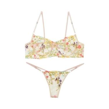 Imagem de Conjunto De Lingerie Feminino Com Bordado Floral E Renda, 2 Peças, Sut