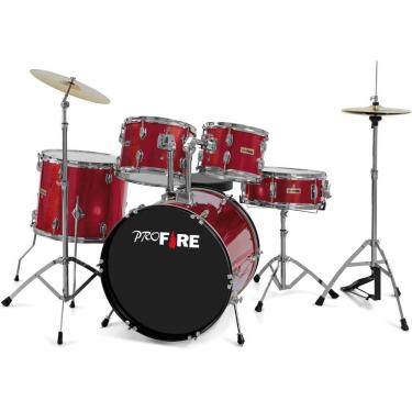 Imagem de Bateria Pro Fire Bumbo 20 - Azul Ferragem Cromada + Banqueta