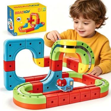 Imagem de Bloco de Montar Trem Magnético Peças 128 Peças Brastoy Cube Track Brin