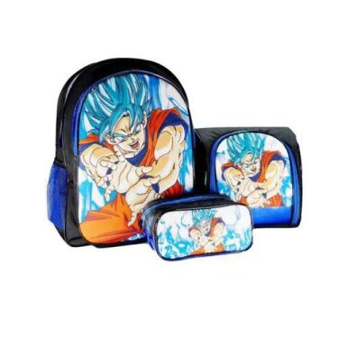 Imagem de Mochila Dragon Ball Super Costas Lancheira Estojo Kit Azul - School Ba