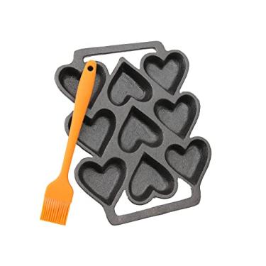 Imagem de Auroal Forma de bolo em forma de coração, forma de ovo em forma de coração, moldes de coração de vidro fundido, 9 moldes de ferro fundido, mini forma de bolo, 1 bandeja de assar, 1 escova de óleo (conjunto de 2 peças)