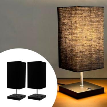 Imagem de Kit 2 Abajur luminária de Mesa Clássico Quadrado Preto de alumínio Com Interruptor Com Cúpula Preto Ref 49 Decoração Casa e Sala, Escritório, Quarto, cama