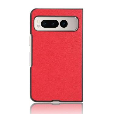 Imagem de Capa compatível com Google Pixel Fold, capa flip de couro com compartimento para cartão, design carteira, capa flip estável vermelha