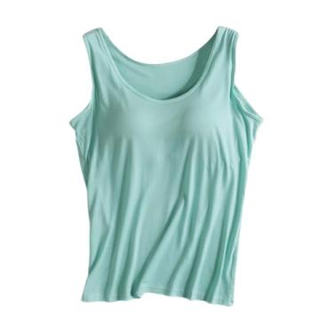 Imagem de Camiseta feminina de algodão, sutiã embutido, sem mangas, confortável, elástica, ioga, academia, treino, alças ajustáveis, Verde menta, 3G