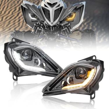 Imagem de OPP ULITE Conjunto de faróis de LED para Yamaha Raptor, Yamaha YFZ, Yamaha Wolverine, farol alto e baixo DRL branco e luz de seta âmbar, farol ATV aprovado pelo DOT, pacote com 2 peças