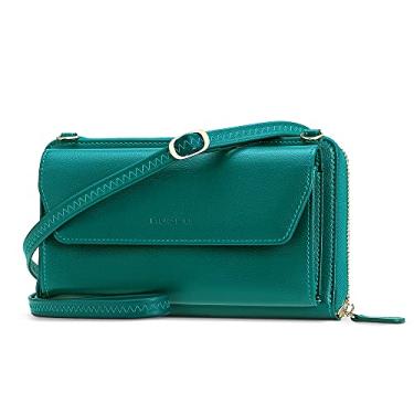 Imagem de nuoku Carteira feminina RFID bolsa de pulso transversal clutch com zíper em torno de 2 alças, Seu pavão verde