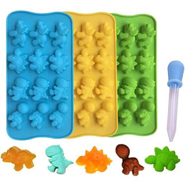 Imagem de Bandejas de cubo de gelo moldes de chocolate, moldes de silicone incluindo cacto, flamingo, coco e abacaxi para fazer gelo, gelatina, chocolate, sabão, pacote com 4 com 2 conta-gotas., Dinosaur