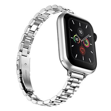 Imagem de Fitlink Pulseira de aço inoxidável cirúrgico 316L, resistente a arranhões/água, serve para todas as séries 10/Ultra 1/2/SE, tamanhos 38/40/41/42/44/45/49 mm, para negócios casuais (prata, 42/44/45/49
