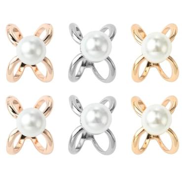 Imagem de LiQunSweet 6 peças, 3 cores em forma de X com imitação de liga de pérola, anel de fivela de cachecol, simples, elegante, suporte de fecho para lenço de pano, festa de casamento, banquete, presente,
