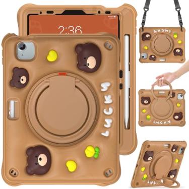 Imagem de HDAYM Capa infantil para iPad Air 11 polegadas 2024 com suporte para lápis, suporte giratório 360 para meninos e meninas, capa protetora de silicone à prova de choque com urso fofo