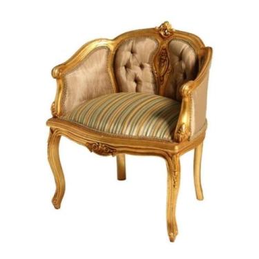 Imagem de Cadeira Poltrona Luiz XV Folha Ouro Tecido Capitone - LUXdécor