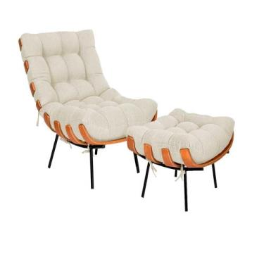 Imagem de Poltrona Costela com Puff no Linho Bege - Belliv Decor