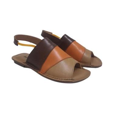 Imagem de Sandália Scarpe Shoes de Couro Legitimo Rasteira Fechada Casual Retro 