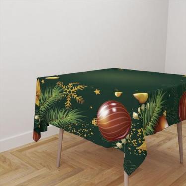 Imagem de Toalha De Mesa Quadrada Tecido Oxford Natal Objetos Verde - 140x140cm 