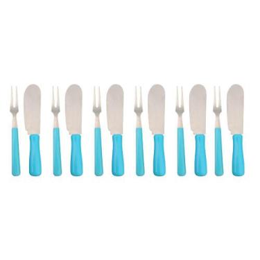 Imagem de Kit Facas e Garfinhos 12 Peças Para Petiscos e Patês Aço Inox e Cabo d